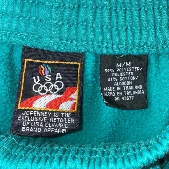 Vtg 90s USA Olympics Mens Medium Faded Spell Out Cuffed Sweatpants Joggers Green - Picture 3 of 6